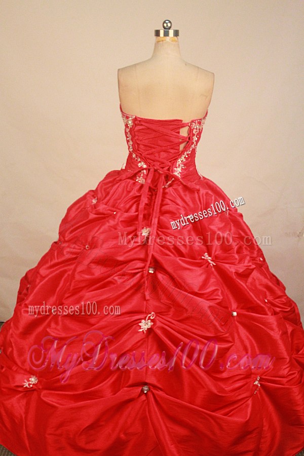 Red Rhinestones and Pick-Ups Decorated Taffeta Quinceanera Dresses